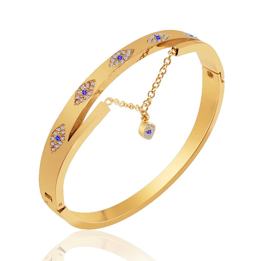 Cubic Zirconia Evil Eye Cuff Bangle