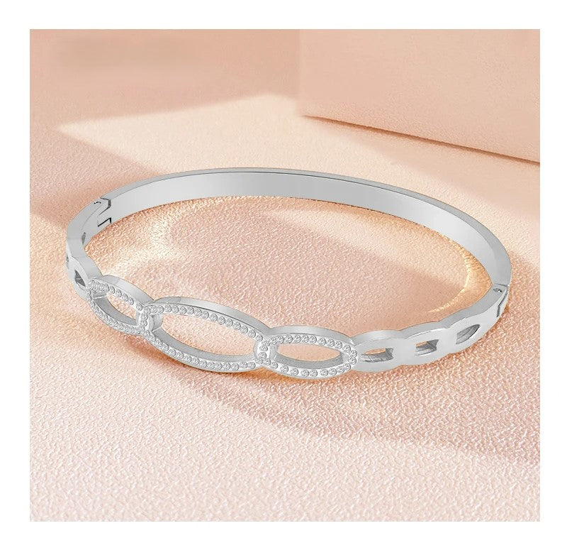 CZ Pave Oval Cuff Bangle