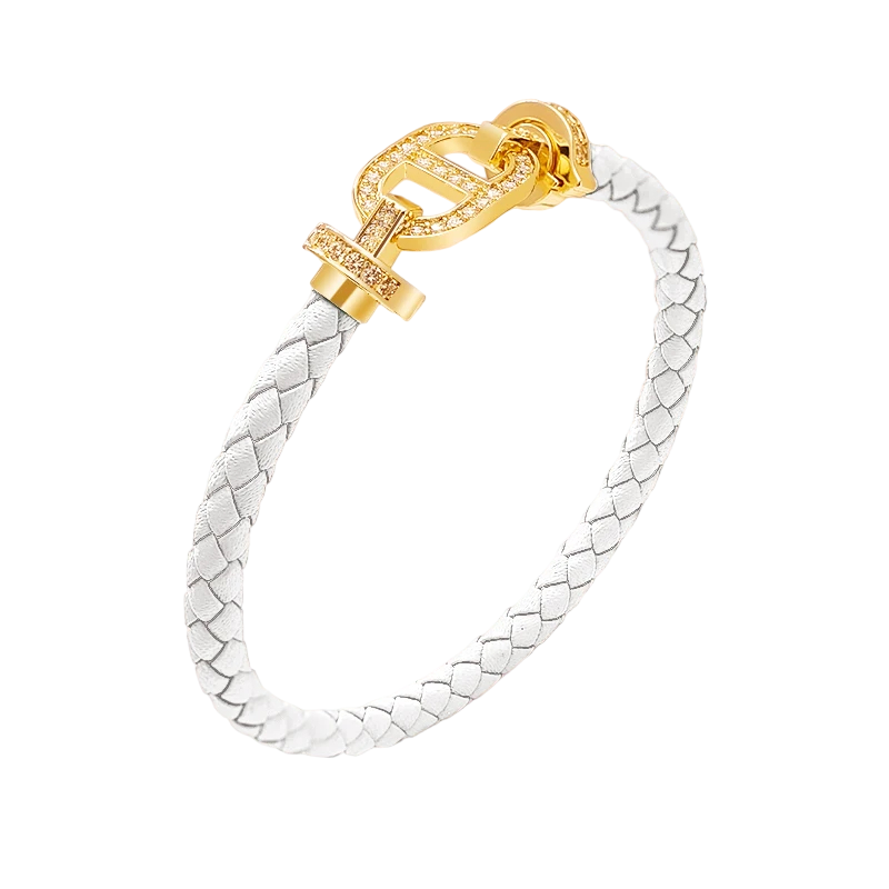 Cubic Zirconia Silver & Gold Leather Bracelet