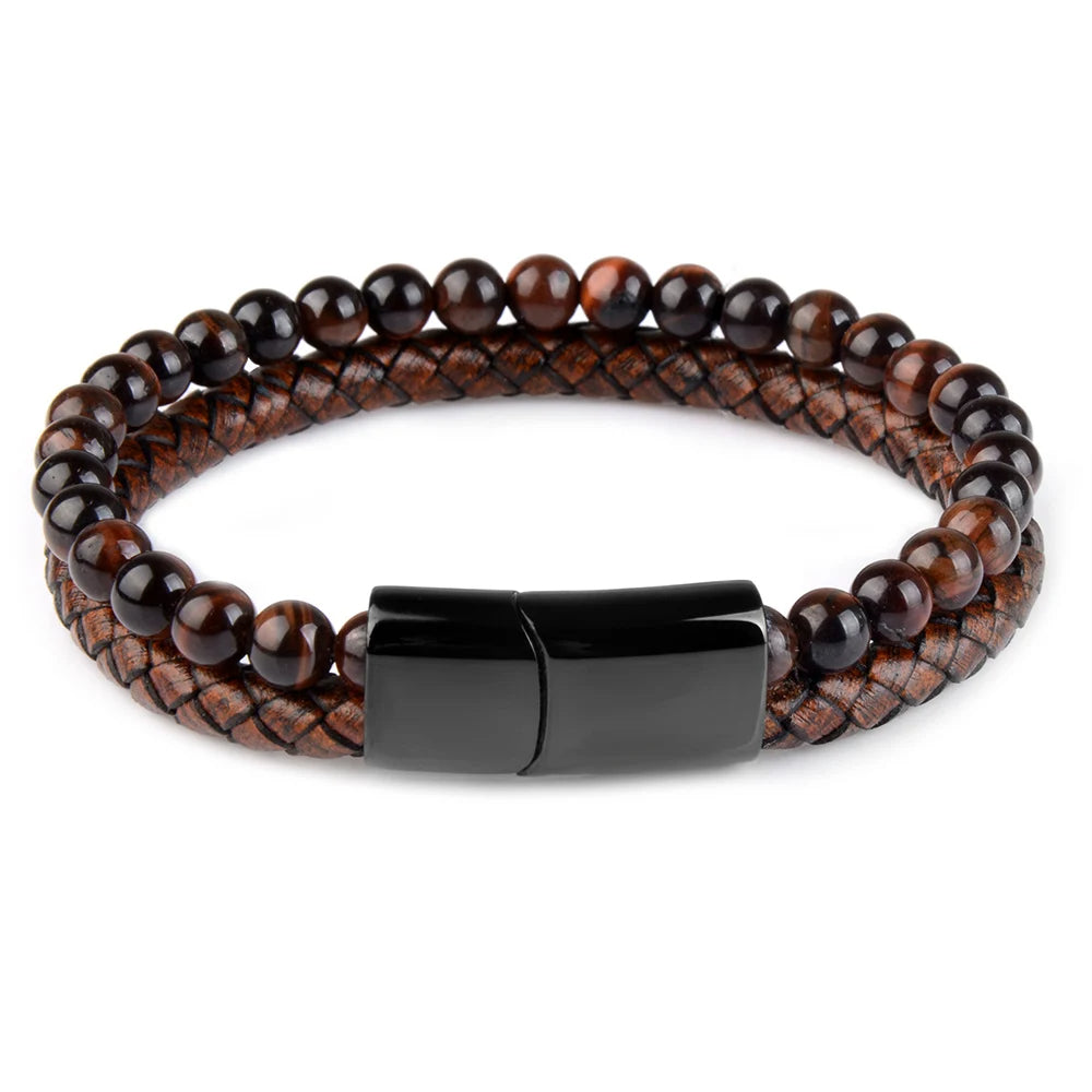 Genuine Leather Bracelet With Natural Stone