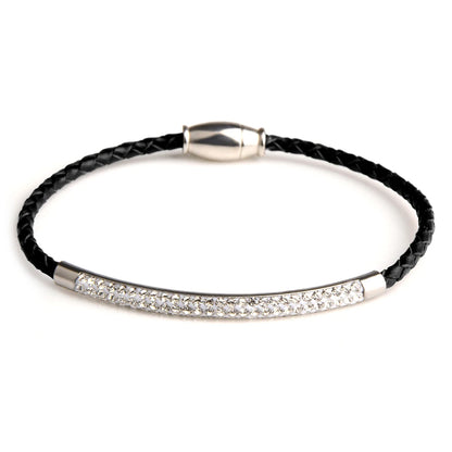 Crystal Pave Leather Braided Bracelet