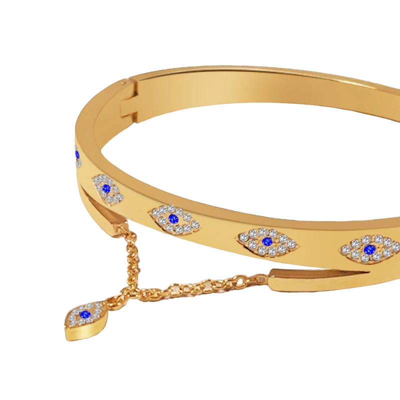 Cubic Zirconia Evil Eye Cuff Bangle