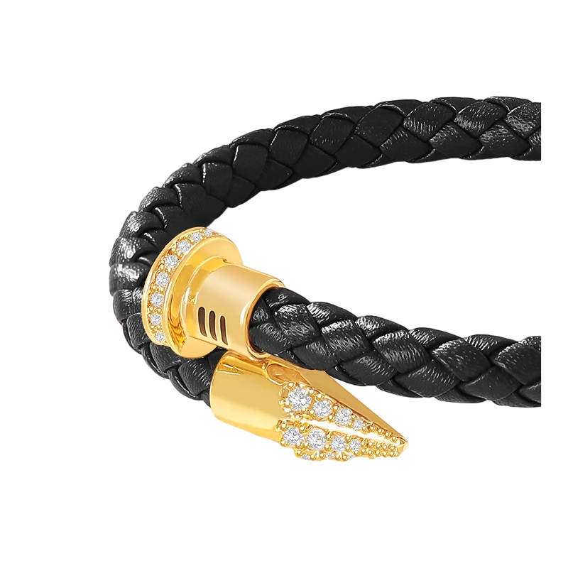 Luxury CZ Pave Leather Braided Nail Bracelet