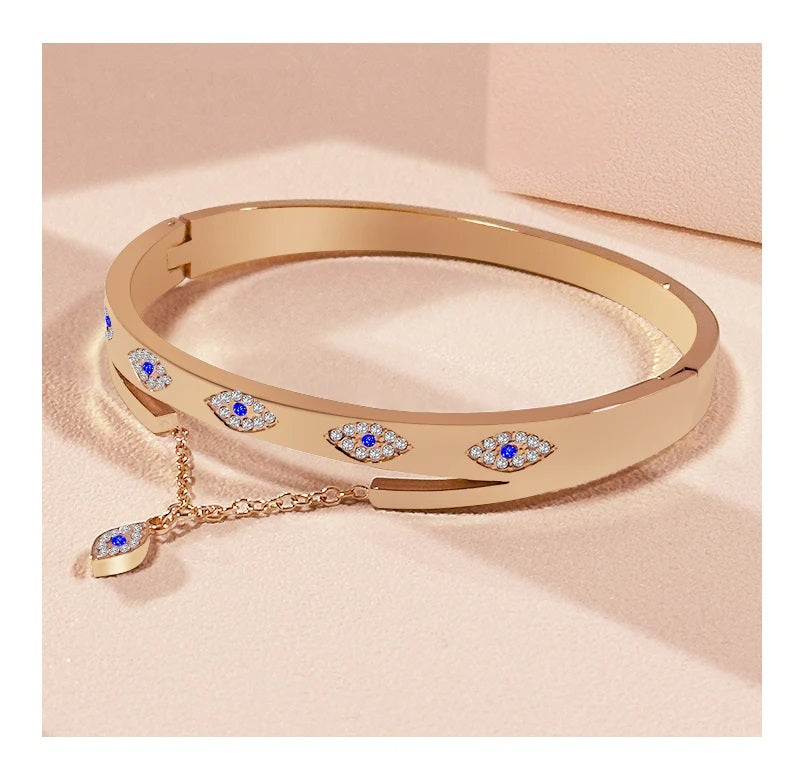 Cubic Zirconia Evil Eye Cuff Bangle