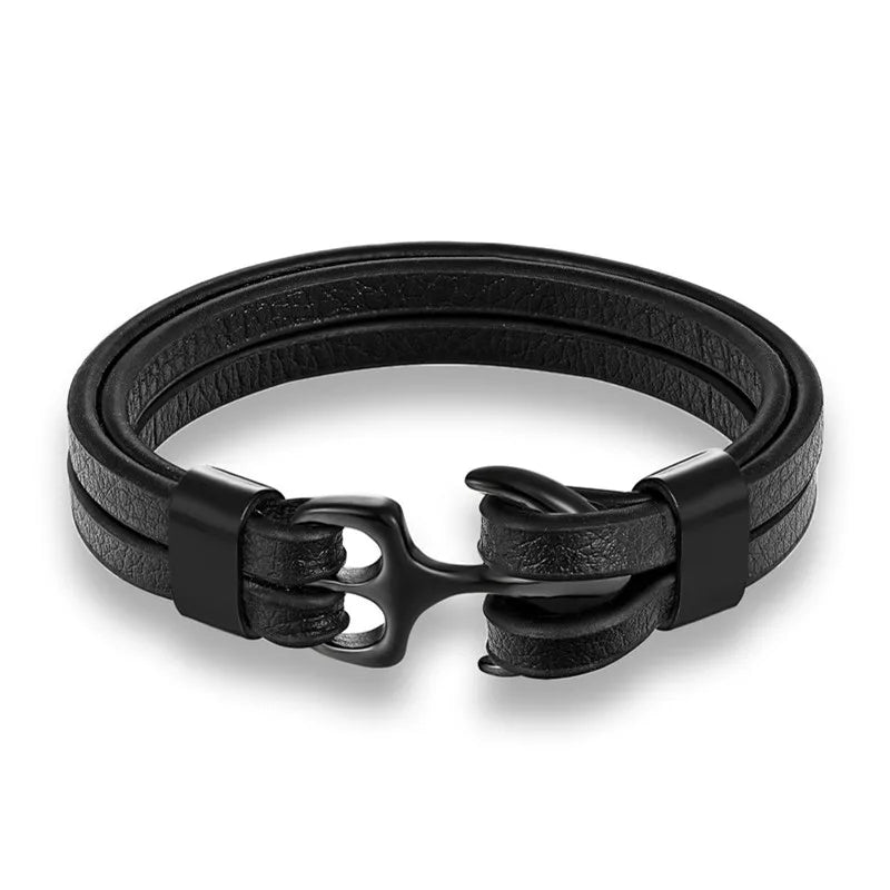 Men's Anchor Leather Bracelet