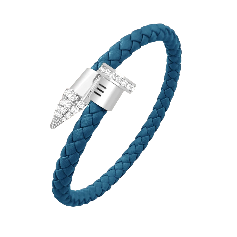 Luxury CZ Pave Leather Braided Nail Bracelet