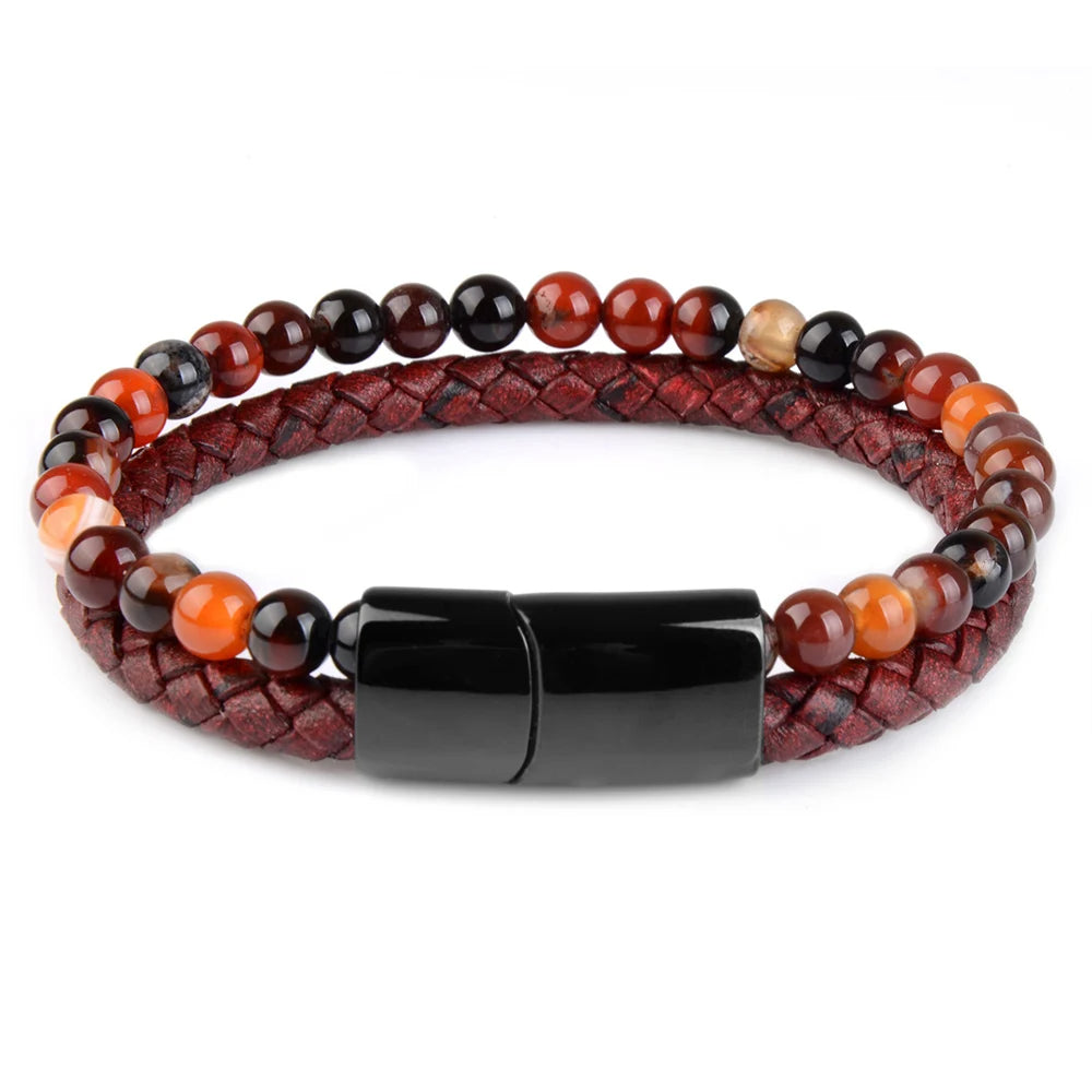 Genuine Leather Bracelet With Natural Stone