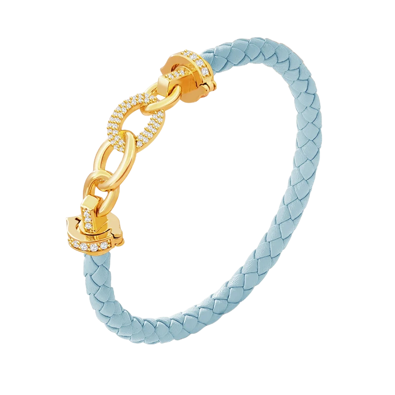 Cubic Zirconia Pave Gold Leather Bracelet