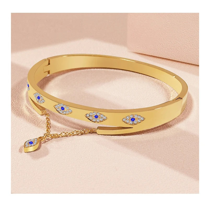 Cubic Zirconia Evil Eye Cuff Bangle