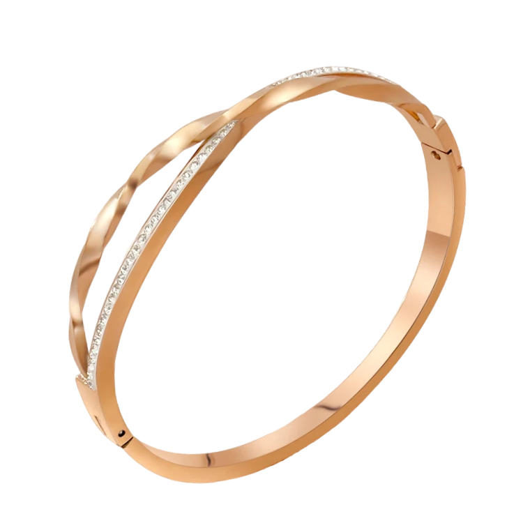 CZ Pave Rose Gold Crossover Bangle