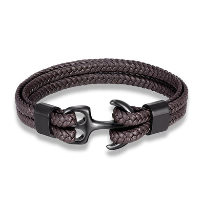 Men's Double Leather Anchor Bracelet