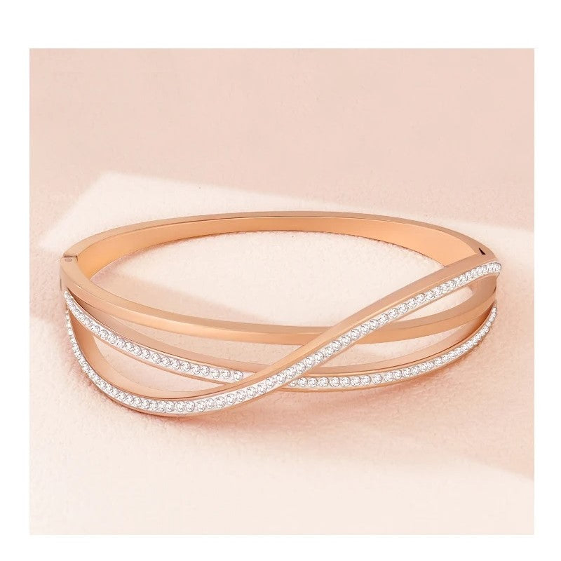 CZ Pave Rose Gold Wave Bangle