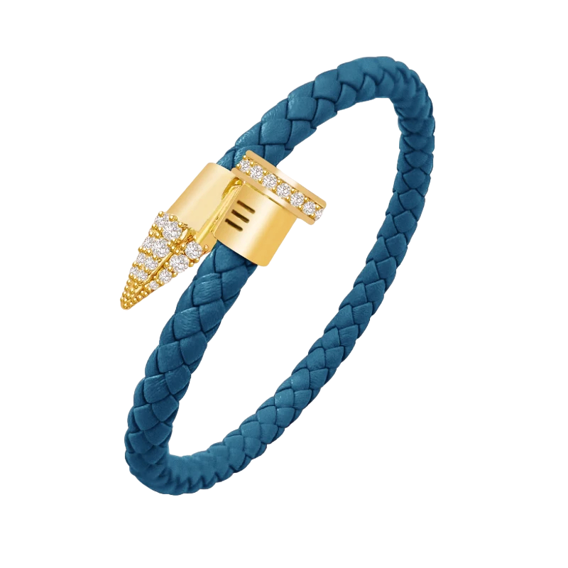 Luxury CZ Pave Leather Braided Nail Bracelet