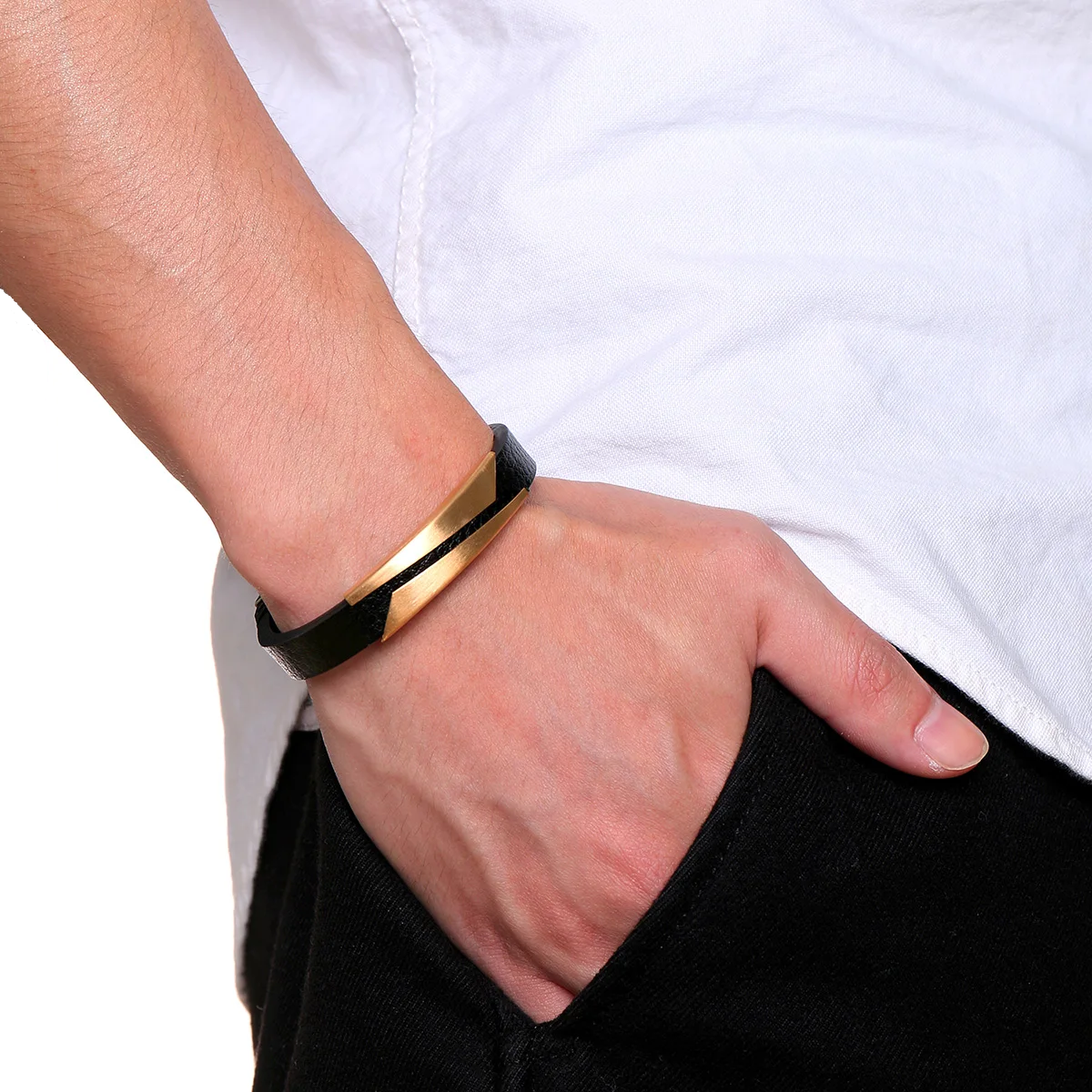 Men's Stainless Steel Leather Bracelet