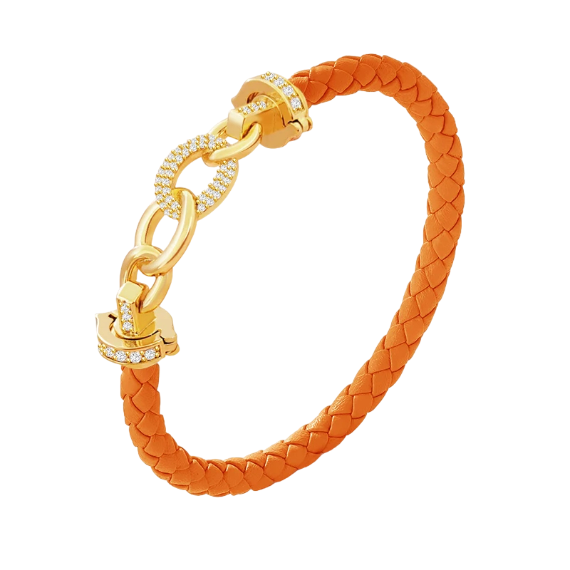 Cubic Zirconia Pave Gold Leather Bracelet