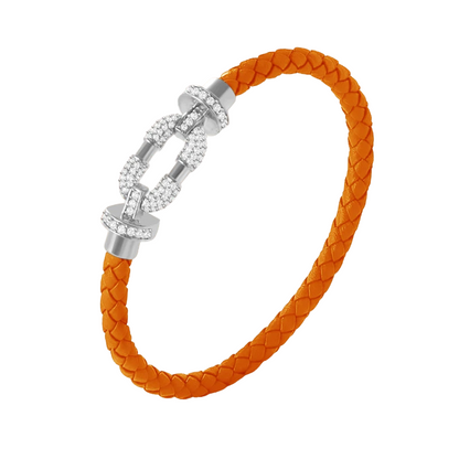 Cubic Zirconia Pave Leather Braided Bracelet