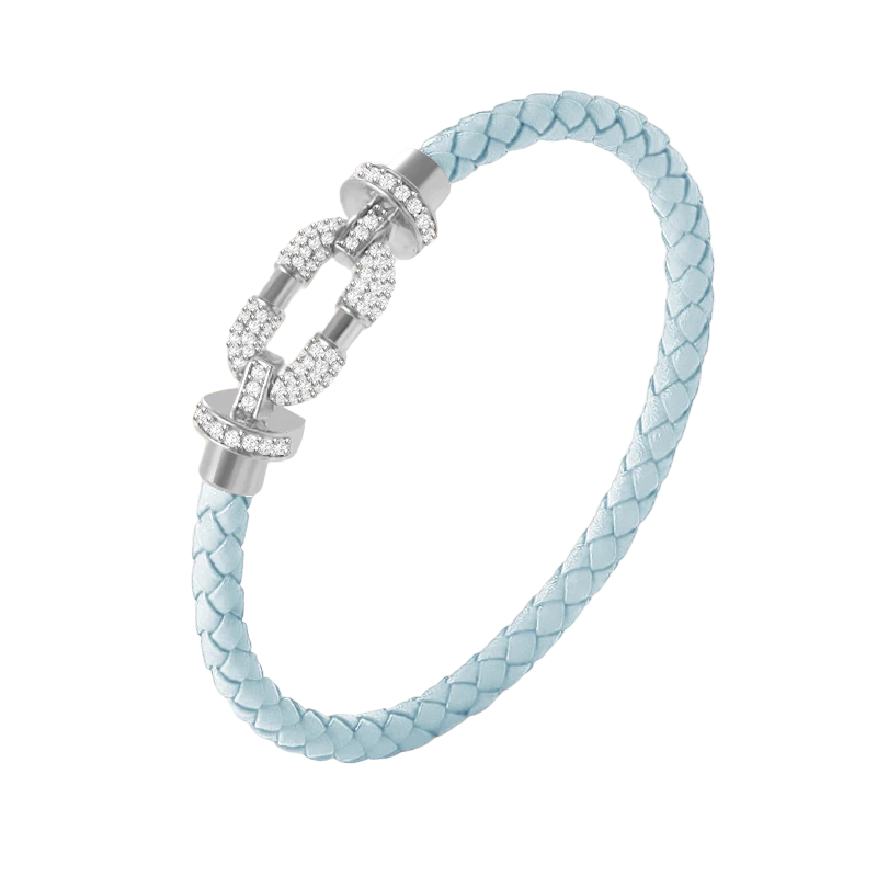 Cubic Zirconia Pave Leather Braided Bracelet