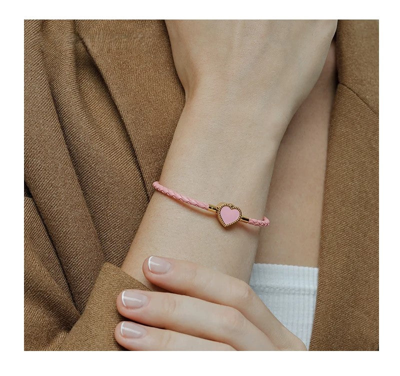 Gold Plated Heart Shape Leather Bracelet