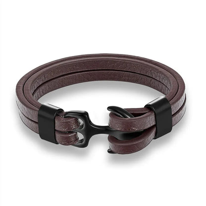 Men's Anchor Leather Bracelet