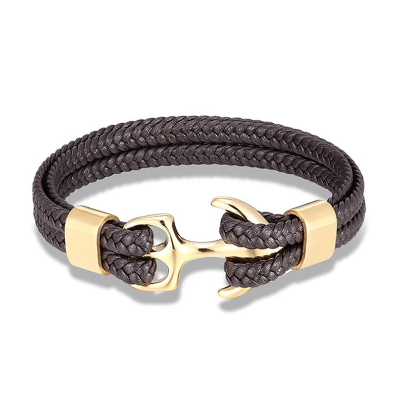 Men's Double Leather Anchor Bracelet