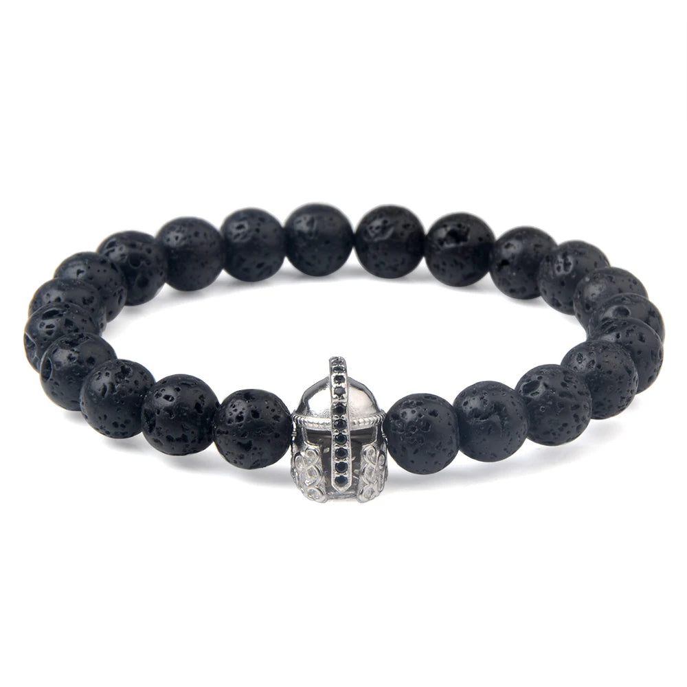 Spartan Warrior Gladiator Helmet Lava Stone Bracelet