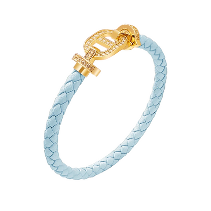 Cubic Zirconia Silver & Gold Leather Bracelet