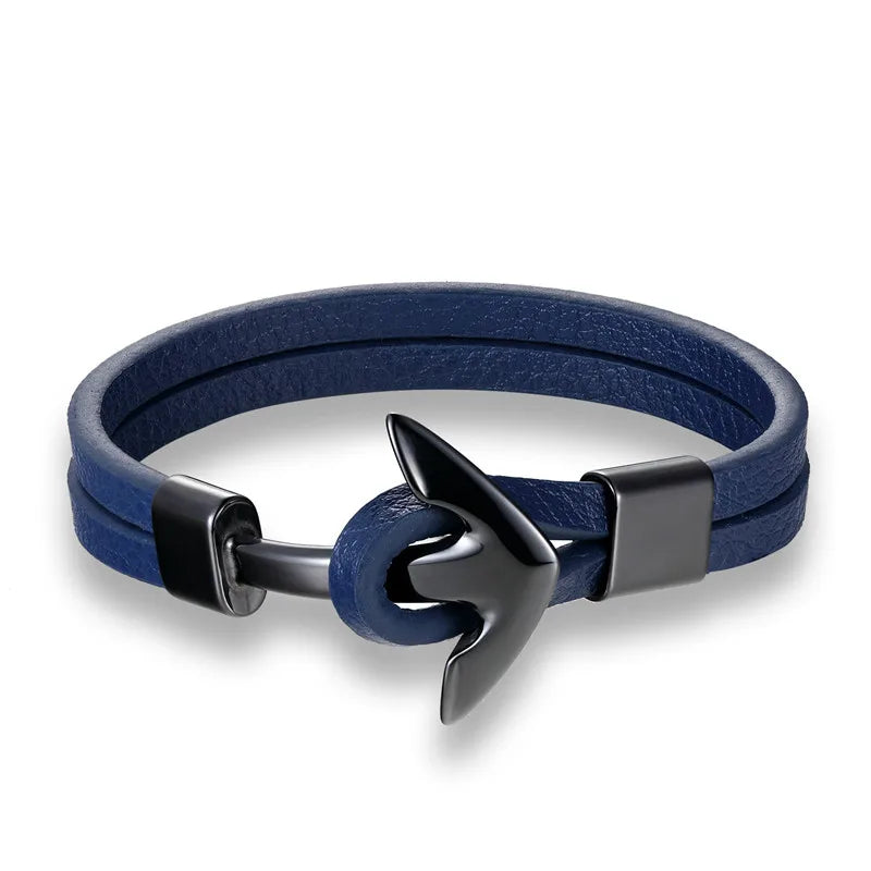 Men's Leather Anchor Bracelet