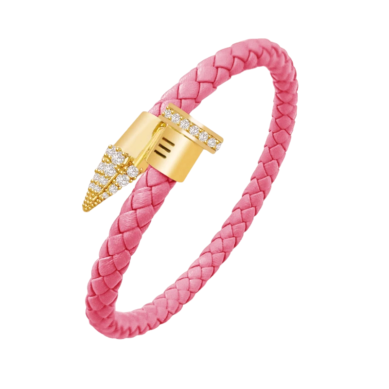 Luxury CZ Pave Leather Braided Nail Bracelet