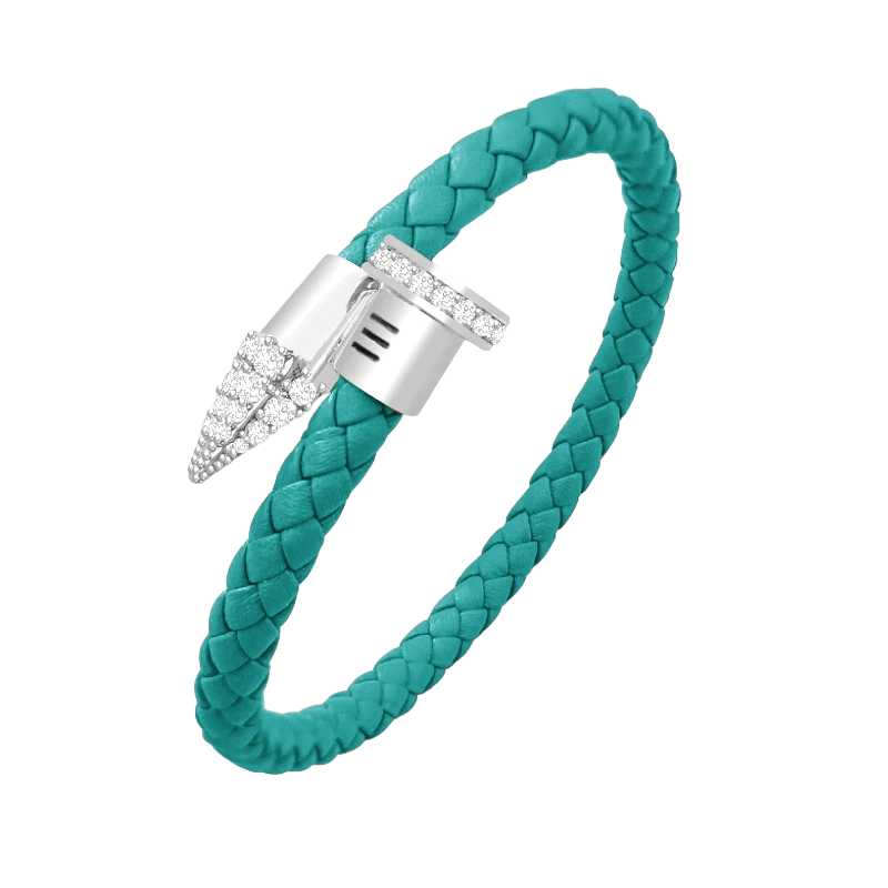 Luxury CZ Pave Leather Braided Nail Bracelet