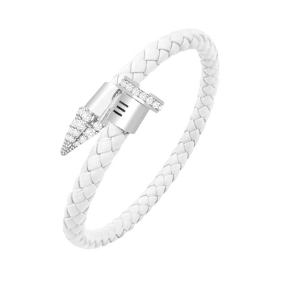 Luxury CZ Pave Leather Braided Nail Bracelet