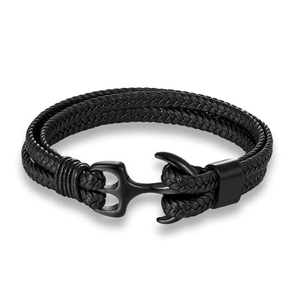 Men's Double Leather Anchor Bracelet