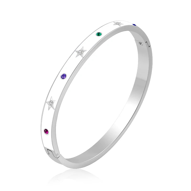 CZ Pave White Enamel Bangle