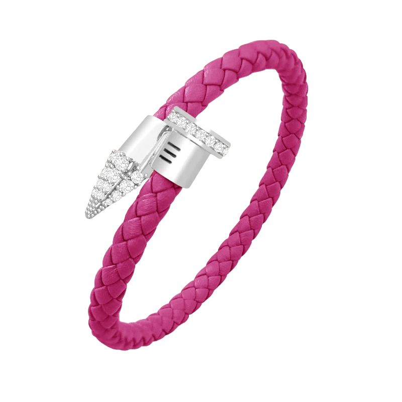 Luxury CZ Pave Leather Braided Nail Bracelet