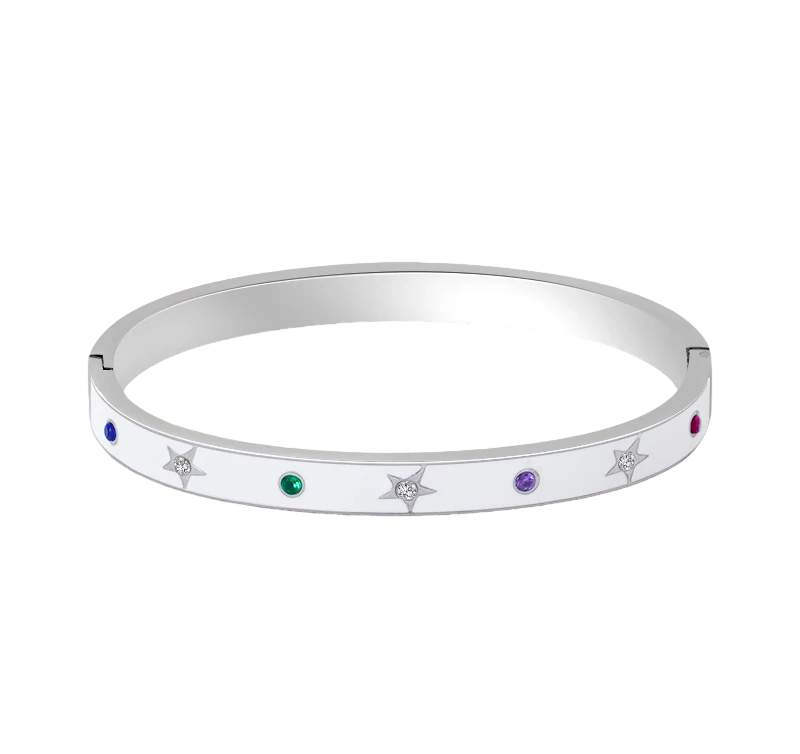 CZ Pave White Enamel Bangle