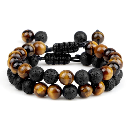 Tiger Eye Beaded Bracelet 2Pcs/Set