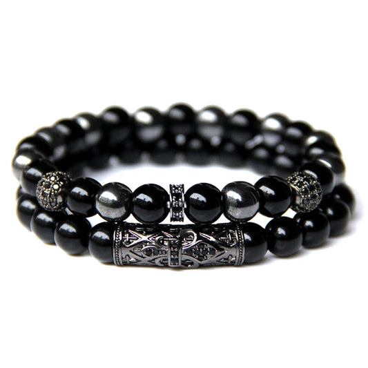 CZ Paved Crystal Black Beaded Bracelet