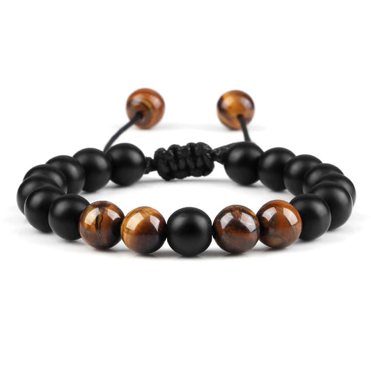 Tiger Eye Bracelet With Matte Black Beads