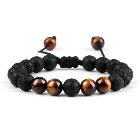 Tiger Eye Bracelet With Lava Beads